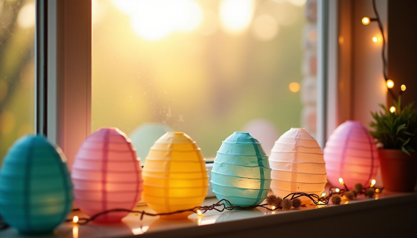 Die Osterdekoration an einem Fenstersims schafft eine einladende und fröhliche Feststimmung. Die Osterdekoration an einem Fenstersims schafft eine einladende und fröhliche Feststimmung.