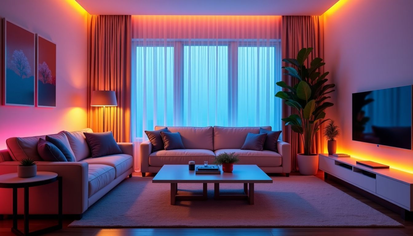 Ein modernes Wohnzimmer mit gemütlicher Atmosphäre und warmen Farbtönen.