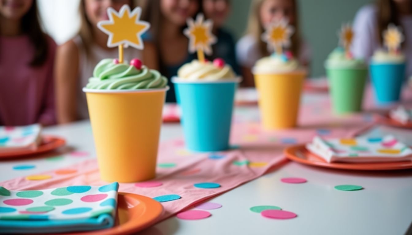 Die schön dekorierte Tisch für eine Schulveranstaltung in koordinierten Farben. Die schön dekorierte Tisch für eine Schulveranstaltung in koordinierten Farben.
