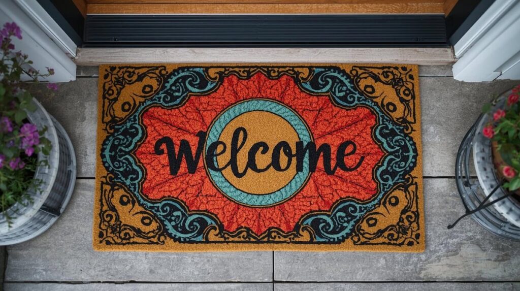 Bunte Welcome Fußmatte vor der Haustür